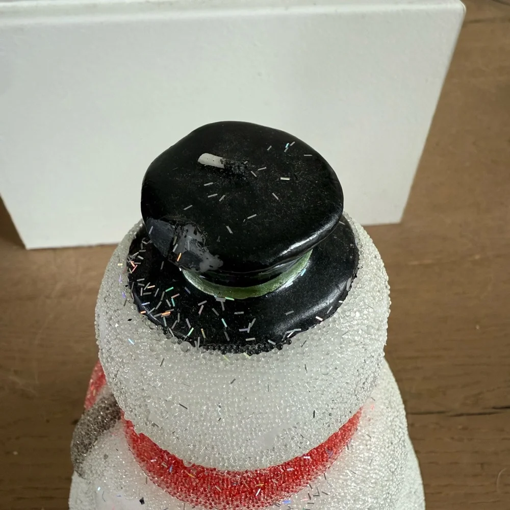 Pottery Barn Vintage Glitter Snowman 7in Holiday Candle